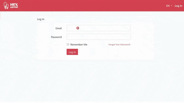 Log in and create a project in Hey,Listen!