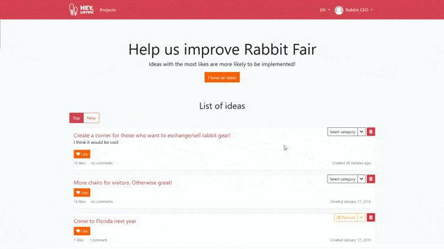 Easily moderate clients' ideas in Hey,Listen!